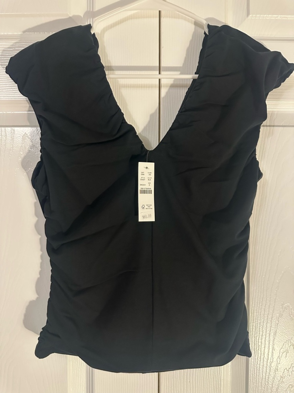 J. Crew Black V-Neck Ruffle-Shoulder Top